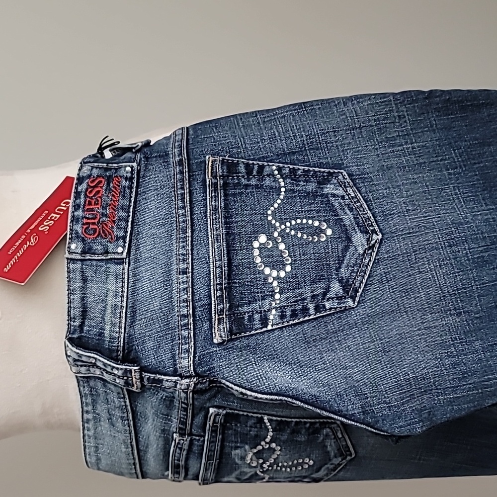 NWT Vintage Guess Premium Rhinestone Embellished Stretch Low Rise Jeans, Sz. 24 - Picture 7 of 16